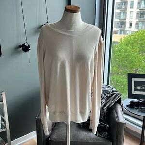 Monrow Supersoft Fleece Open Back Sweatshirt in Off White Size XL